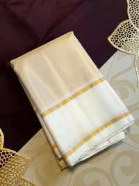2G Pure Kanjivaram Silk Saree in Off White with Classic Gold Zari Border | Silkmark Certified