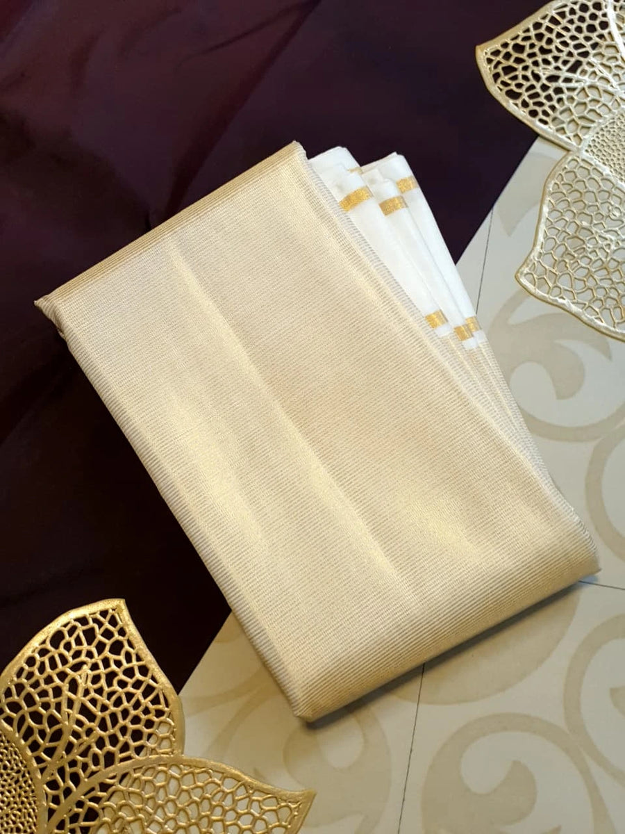 2G Pure Kanjivaram Silk Saree in Off White with Classic Gold Zari Border | Silkmark Certified