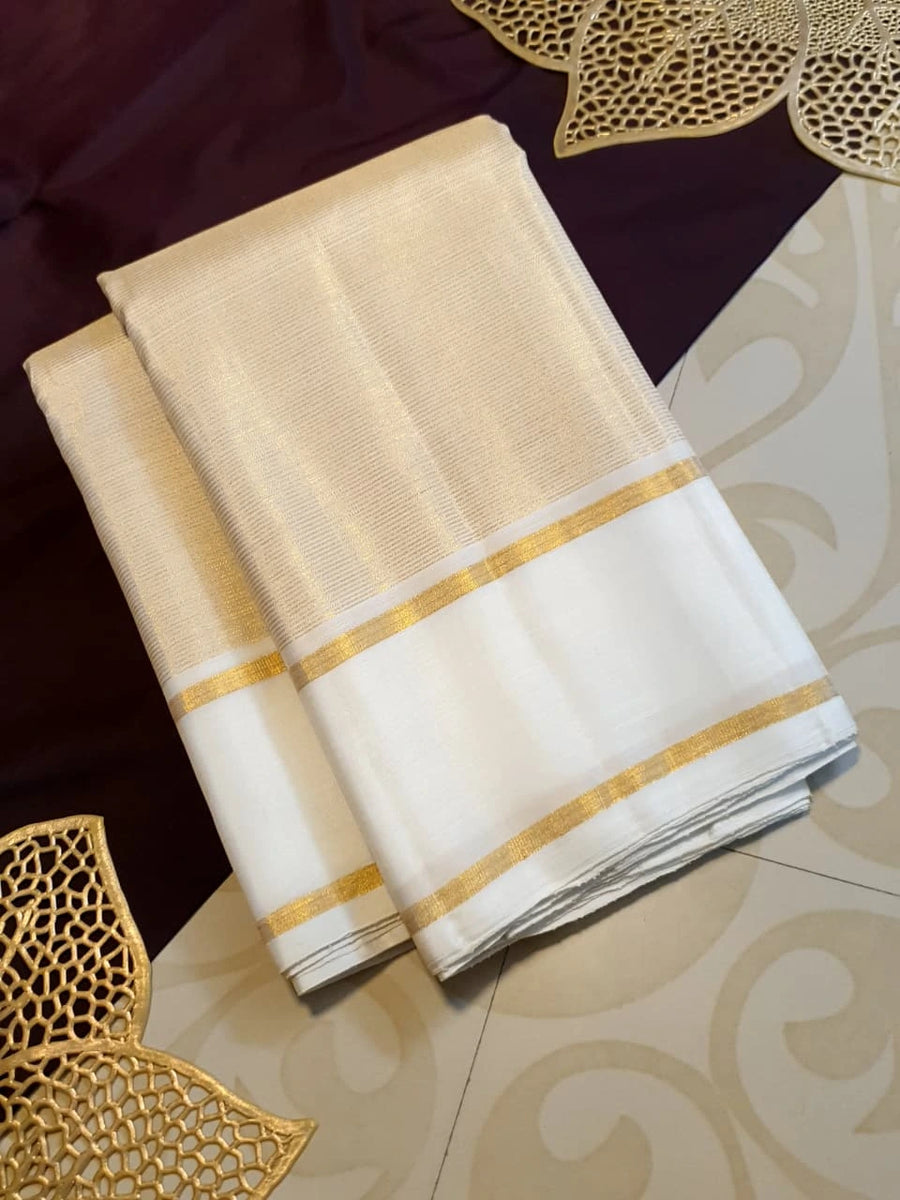 2G Pure Kanjivaram Silk Saree in Off White with Classic Gold Zari Border | Silkmark Certified