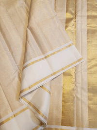 2G Pure Kanjivaram Silk Saree in Off White with Classic Gold Zari Border | Silkmark Certified