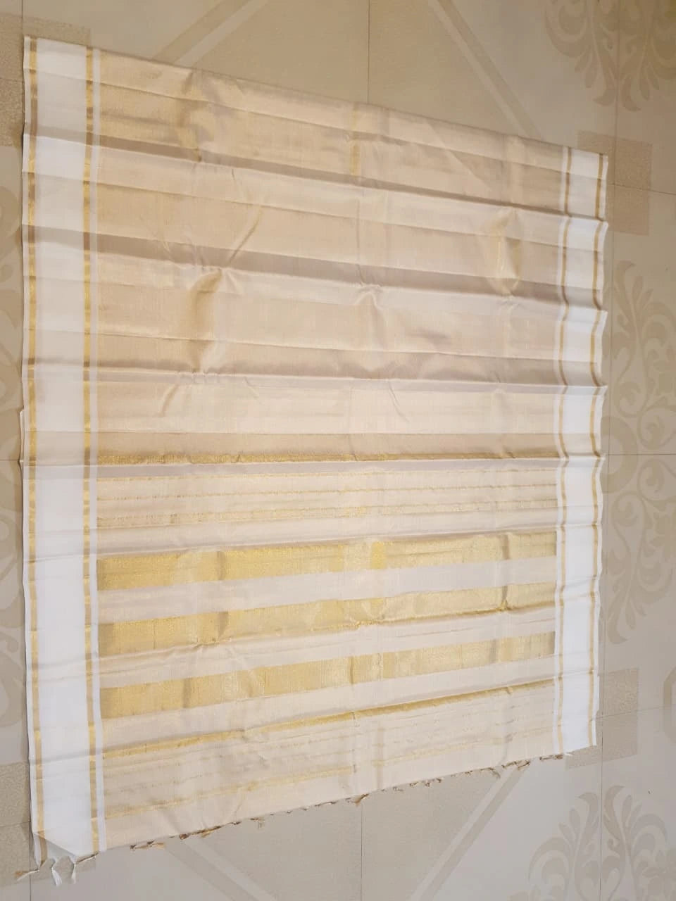 2G Pure Kanjivaram Silk Saree in Off White with Classic Gold Zari Border | Silkmark Certified