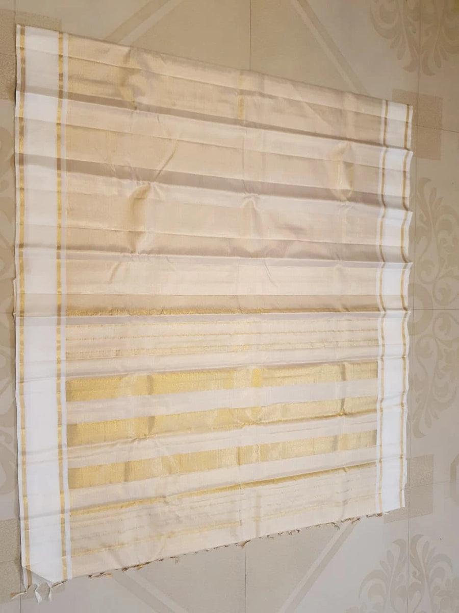 2G Pure Kanjivaram Silk Saree in Off White with Classic Gold Zari Border | Silkmark Certified