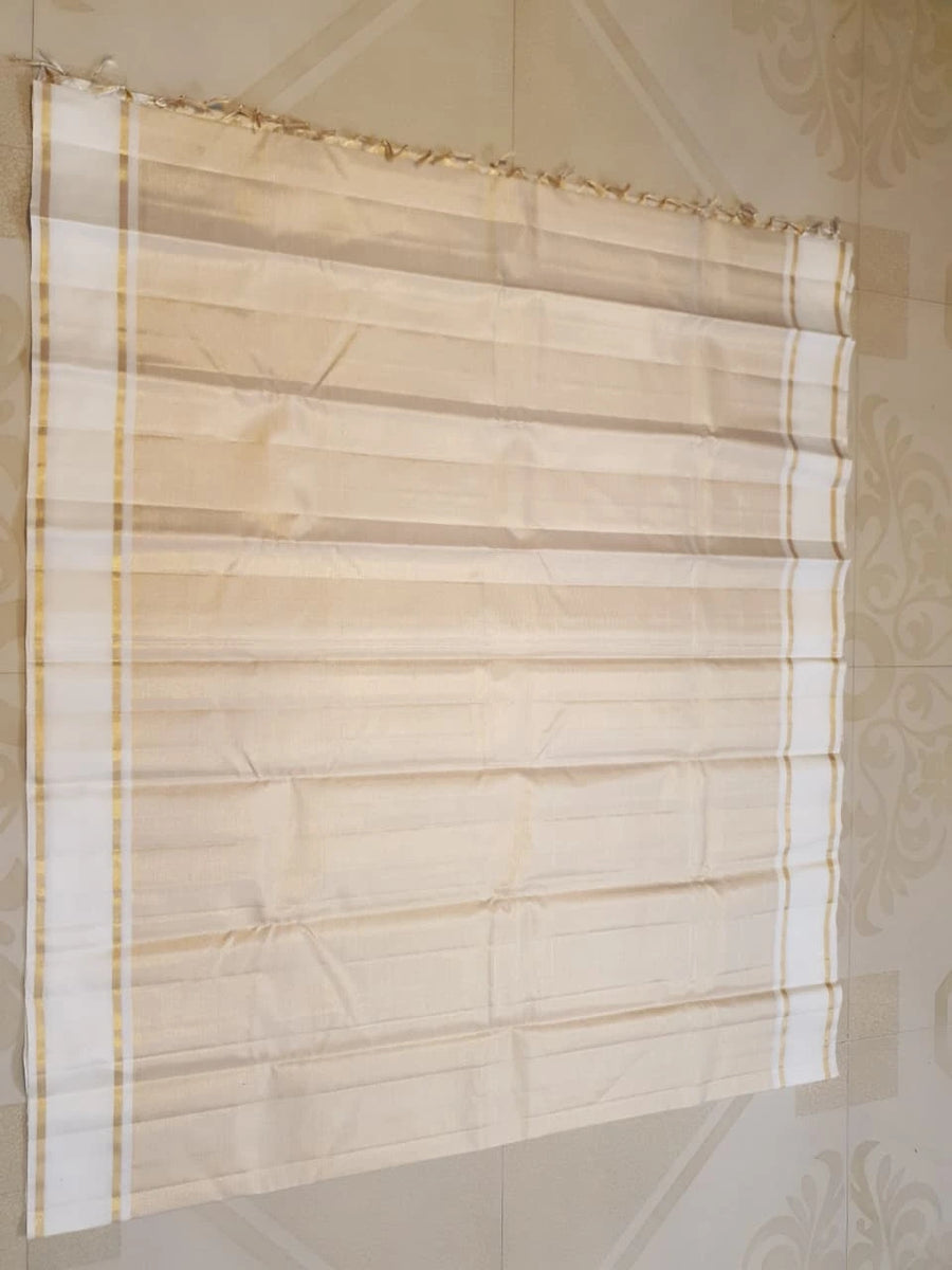 2G Pure Kanjivaram Silk Saree in Off White with Classic Gold Zari Border | Silkmark Certified