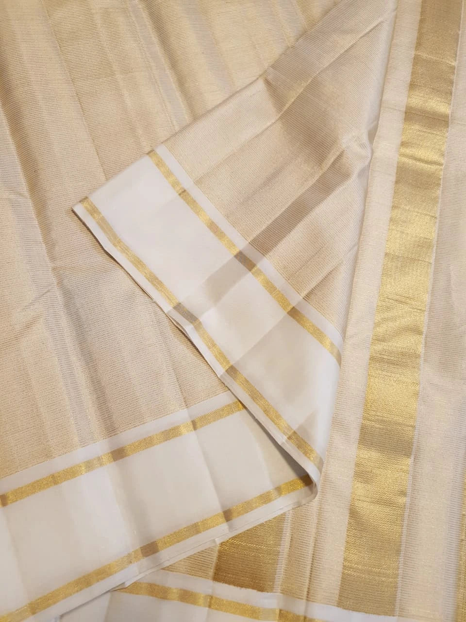 2G Pure Kanjivaram Silk Saree in Off White with Classic Gold Zari Border | Silkmark Certified