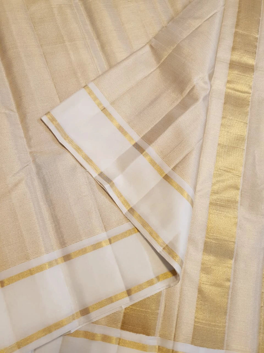 2G Pure Kanjivaram Silk Saree in Off White with Classic Gold Zari Border | Silkmark Certified