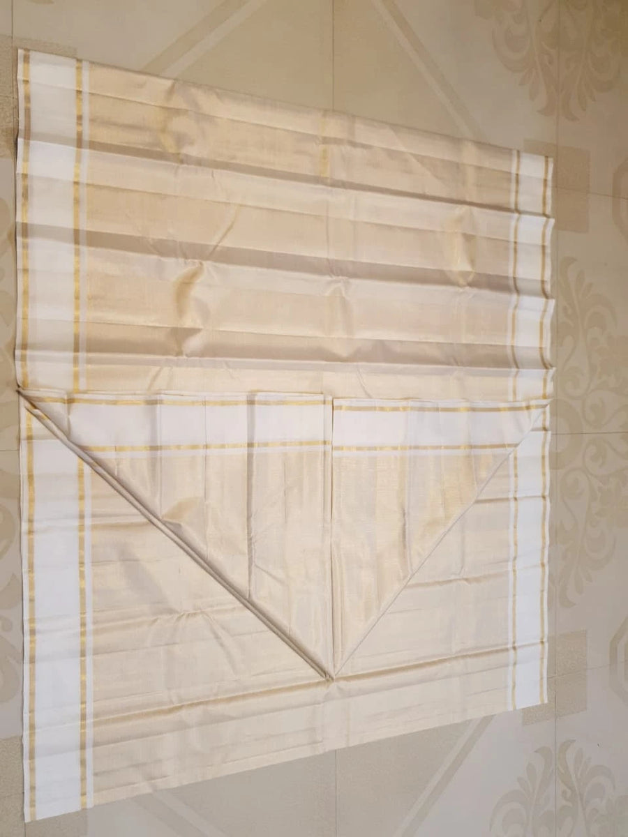 2G Pure Kanjivaram Silk Saree in Off White with Classic Gold Zari Border | Silkmark Certified