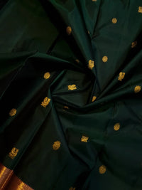 2G Pure Korvai Kanjivaram Silk Saree in Deep Bottle Green with Antique Gold Zari Peacock Border | Silkmark Certified