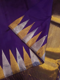 2G Deep Purple Kanjivaram Silk Saree with Gold and Silver Triangle Zari Border | Silkmark Certified