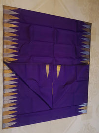 2G Deep Purple Kanjivaram Silk Saree with Gold and Silver Triangle Zari Border | Silkmark Certified