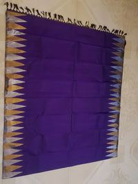 2G Deep Purple Kanjivaram Silk Saree with Gold and Silver Triangle Zari Border | Silkmark Certified