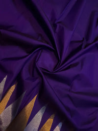 2G Deep Purple Kanjivaram Silk Saree with Gold and Silver Triangle Zari Border | Silkmark Certified