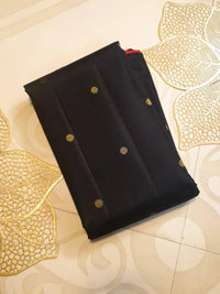 2G Pure Kanjivaram Silk Saree in Black with Golden Butta & Red Small Border | Silkmark Certified