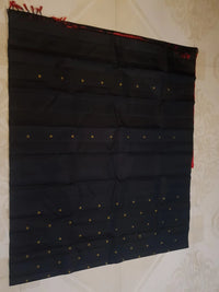 2G Pure Kanjivaram Silk Saree in Black with Golden Butta & Red Small Border | Silkmark Certified