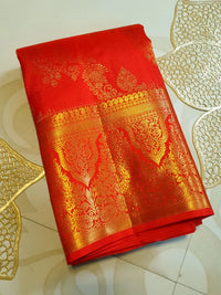 2G Pure  Kanjivaram Silk Saree in Bright Red with Rich Gold Zari Floral Butta & Traditional Pallu | Silkmark Certified