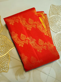 2G Pure  Kanjivaram Silk Saree in Bright Red with Rich Gold Zari Floral Butta & Traditional Pallu | Silkmark Certified