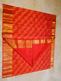 2G Pure  Kanjivaram Silk Saree in Bright Red with Rich Gold Zari Floral Butta & Traditional Pallu | Silkmark Certified
