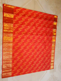 2G Pure  Kanjivaram Silk Saree in Bright Red with Rich Gold Zari Floral Butta & Traditional Pallu | Silkmark Certified