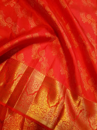 2G Pure  Kanjivaram Silk Saree in Bright Red with Rich Gold Zari Floral Butta & Traditional Pallu | Silkmark Certified