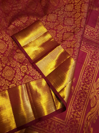 2G Pure Zari Kanjivaram Silk Saree in Deep Maroon with Rich Gold Zari Brocade Body & Lord Murugan Pallu | Silkmark Certified