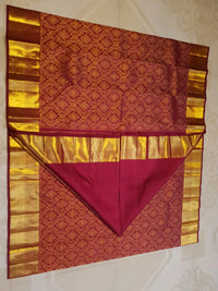 2G Pure Zari Kanjivaram Silk Saree in Deep Maroon with Rich Gold Zari Brocade Body & Lord Murugan Pallu | Silkmark Certified