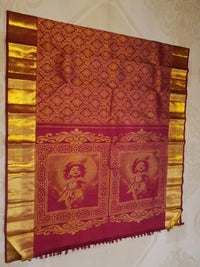 2G Pure Zari Kanjivaram Silk Saree in Deep Maroon with Rich Gold Zari Brocade Body & Lord Murugan Pallu | Silkmark Certified
