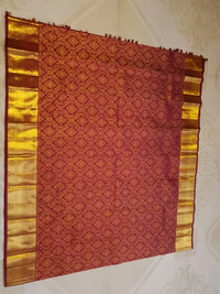 2G Pure Zari Kanjivaram Silk Saree in Deep Maroon with Rich Gold Zari Brocade Body & Lord Murugan Pallu | Silkmark Certified