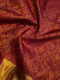 2G Pure Zari Kanjivaram Silk Saree in Deep Maroon with Rich Gold Zari Brocade Body & Lord Murugan Pallu | Silkmark Certified