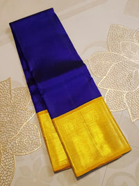 2G Pure Kanjivaram Silk Saree in Royal Blue with Rich Golden Zari Border and Traditional Zari Pallu | Silkmark Certified