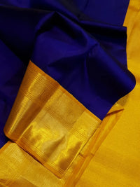 2G Pure Kanjivaram Silk Saree in Royal Blue with Rich Golden Zari Border and Traditional Zari Pallu | Silkmark Certified