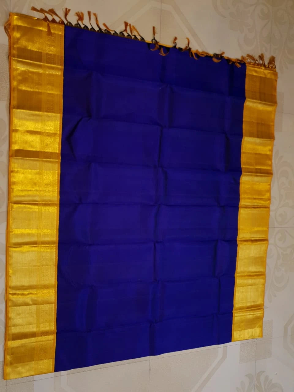 2G Pure Kanjivaram Silk Saree in Royal Blue with Rich Golden Zari Border and Traditional Zari Pallu | Silkmark Certified