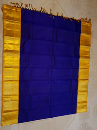 2G Pure Kanjivaram Silk Saree in Royal Blue with Rich Golden Zari Border and Traditional Zari Pallu | Silkmark Certified