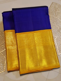 2G Pure Kanjivaram Silk Saree in Royal Blue with Rich Golden Zari Border and Traditional Zari Pallu | Silkmark Certified