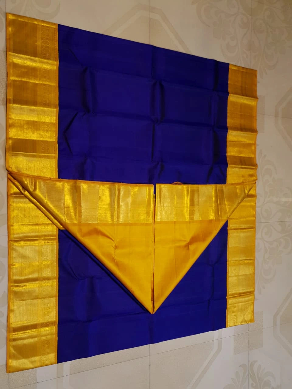 2G Pure Kanjivaram Silk Saree in Royal Blue with Rich Golden Zari Border and Traditional Zari Pallu | Silkmark Certified