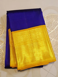 2G Pure Kanjivaram Silk Saree in Royal Blue with Rich Golden Zari Border and Traditional Zari Pallu | Silkmark Certified