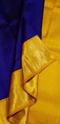2G Pure Kanjivaram Silk Saree in Royal Blue with Rich Golden Zari Border and Traditional Zari Pallu | Silkmark Certified