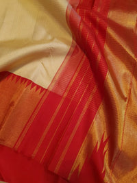 2G Cream & Orange Pure Kanjivaram Silk Saree with Rich Orange Border & Traditional Temple-Style | Silkmark Certified
