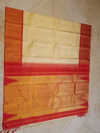 2G Cream & Orange Pure Kanjivaram Silk Saree with Rich Orange Border & Traditional Temple-Style | Silkmark Certified