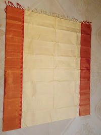 2G Cream & Orange Pure Kanjivaram Silk Saree with Rich Orange Border & Traditional Temple-Style | Silkmark Certified