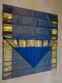2G Kanjivaram Silk Saree in Peacock Blue with Rich Gold Zari Floral Brocade & Traditional Broad Border | Silkmark Certified