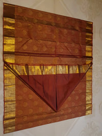 2G Pure Kanjivaram Silk Saree in Rust Brown with Rich Gold Zari Peacock Butta & Traditional Broad Border | Silkmark Certified