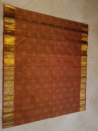 2G Pure Kanjivaram Silk Saree in Rust Brown with Rich Gold Zari Peacock Butta & Traditional Broad Border | Silkmark Certified