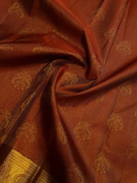 2G Pure Kanjivaram Silk Saree in Rust Brown with Rich Gold Zari Peacock Butta & Traditional Broad Border | Silkmark Certified