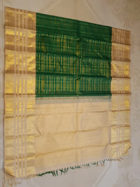 2G Pure Zari Kanjivaram Silk Saree in Bottle Green with Rich Gold Zari Checks & Traditional Broad Border | Silkmark Certified