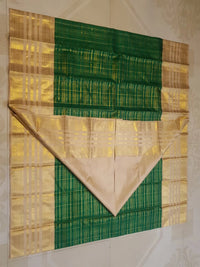 2G Pure Zari Kanjivaram Silk Saree in Bottle Green with Rich Gold Zari Checks & Traditional Broad Border | Silkmark Certified