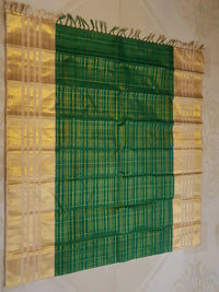 2G Pure Zari Kanjivaram Silk Saree in Bottle Green with Rich Gold Zari Checks & Traditional Broad Border | Silkmark Certified