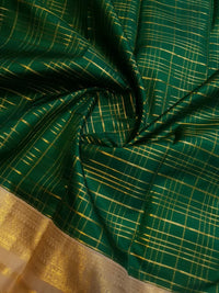 2G Pure Zari Kanjivaram Silk Saree in Bottle Green with Rich Gold Zari Checks & Traditional Broad Border | Silkmark Certified