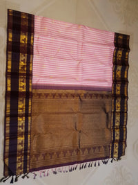 2G Pure Pink Checked  Korvai Kanjivaram Silk Saree with Peacock Maroon Border