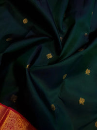 2G Korvai Pure Kanjivaram Silk Saree in Dark Green with Pink Red Zari Peacock Border & Peacock Butta | Silkmark Certified