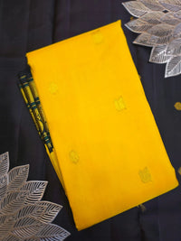 2G Pure Korvai  Kanjivaram Silk Saree in Yellow with Black & Bottle Green Zari Peacock Border and Rich Traditional Zari Pallu | Silkmark Certified