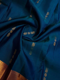 2G Pure Korvai  Kanjivaram Silk Saree in Peacock Blue with Wine Purple Rich Gold Zari Border  | Silkmark Certified